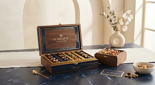 A bespoke Berryque box styled on dark marble