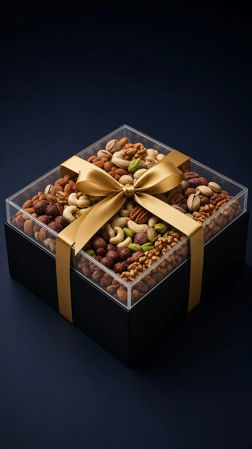 A ribboned Berryque gift box on a dark background